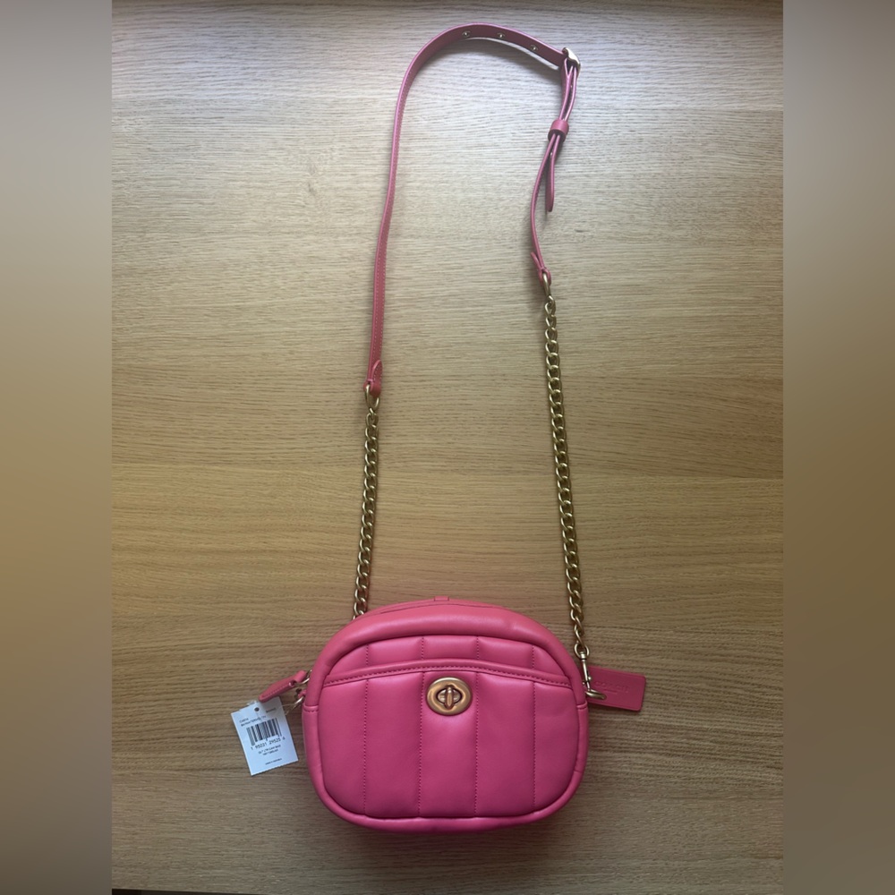 Coach watermelon pink and gold crossbody bag